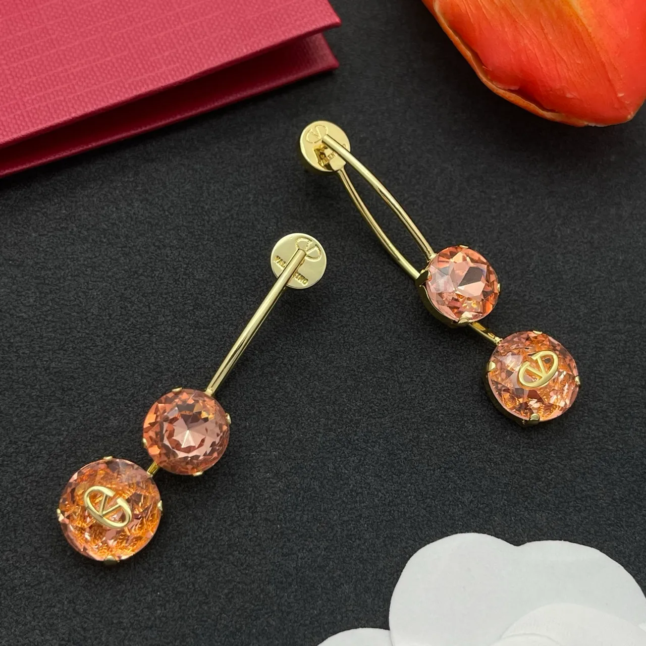 Valentino VLogo Triple-Stone Peach Orange boucles d'oreilles 7