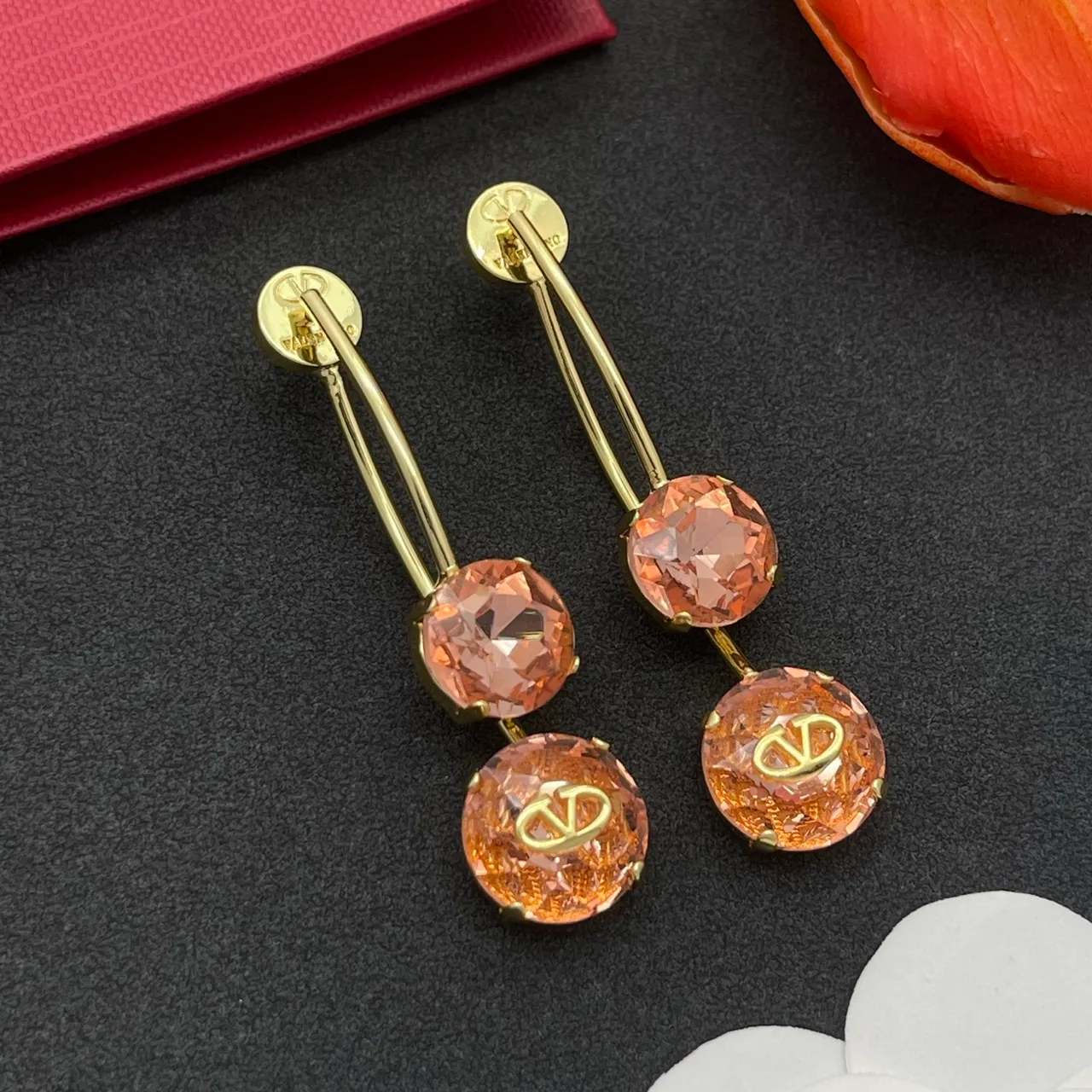 Valentino VLogo Triple-Stone Peach Orange boucles d'oreilles 8