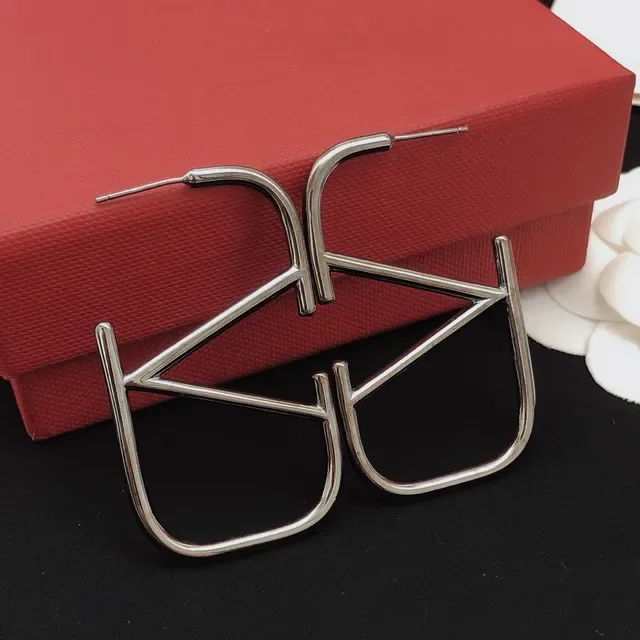 Valentino VLTN Geometric Open-Frame Silver Earrings 2