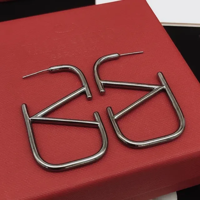 Valentino VLTN Geometric Open-Frame Silver Earrings 3