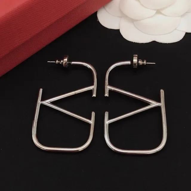 Valentino VLTN Geometric Open-Frame Silver Earrings 6