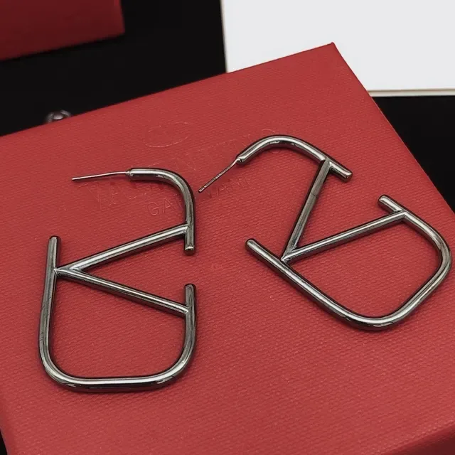 Valentino VLTN Geometric Open-Frame Silver Earrings 10