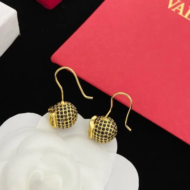 Boucles d'oreilles Valentino VLTN Or Noir Sphérique Cage Pierres Pavé 2