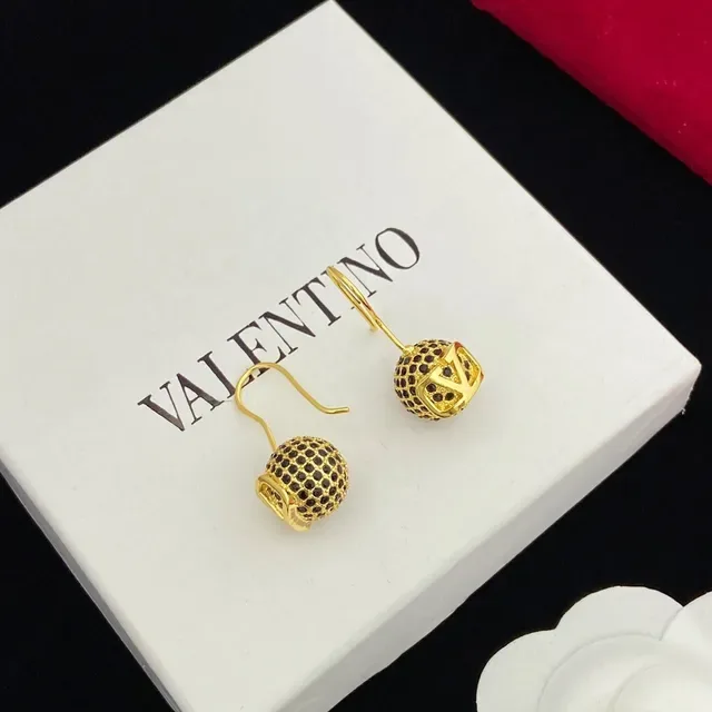 Boucles d'oreilles Valentino VLTN Or Noir Sphérique Cage Pierres Pavé 6