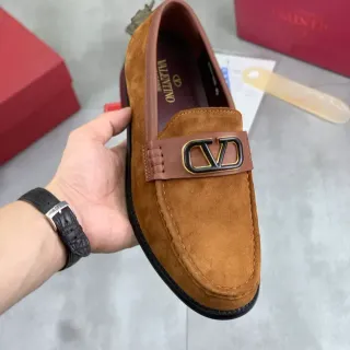 Valentino VLTN Loafer Brown Suede Leather Strap Loafers