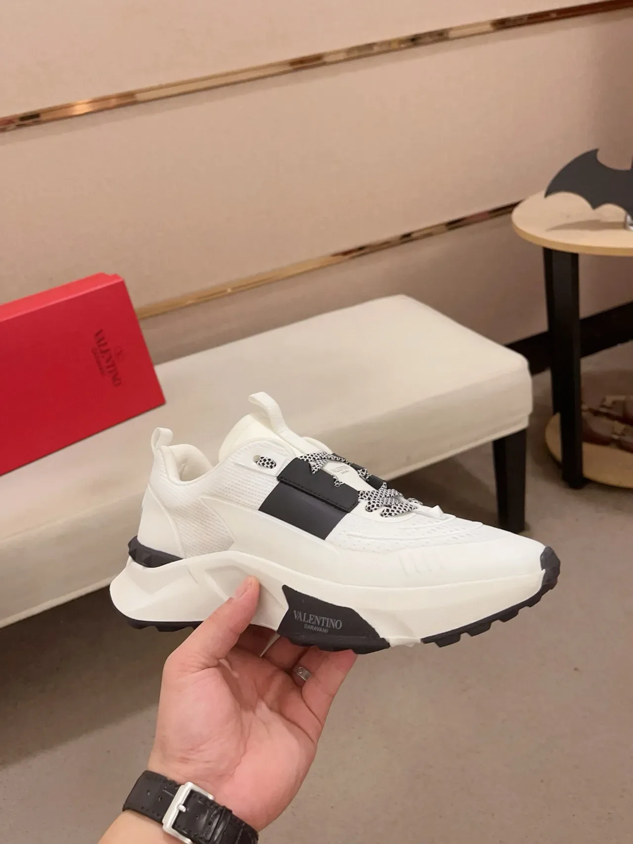 Valentino Blanc Noir Semelle Sculptée Chunky Maille Supérieure Lifestyle Sneakers 4