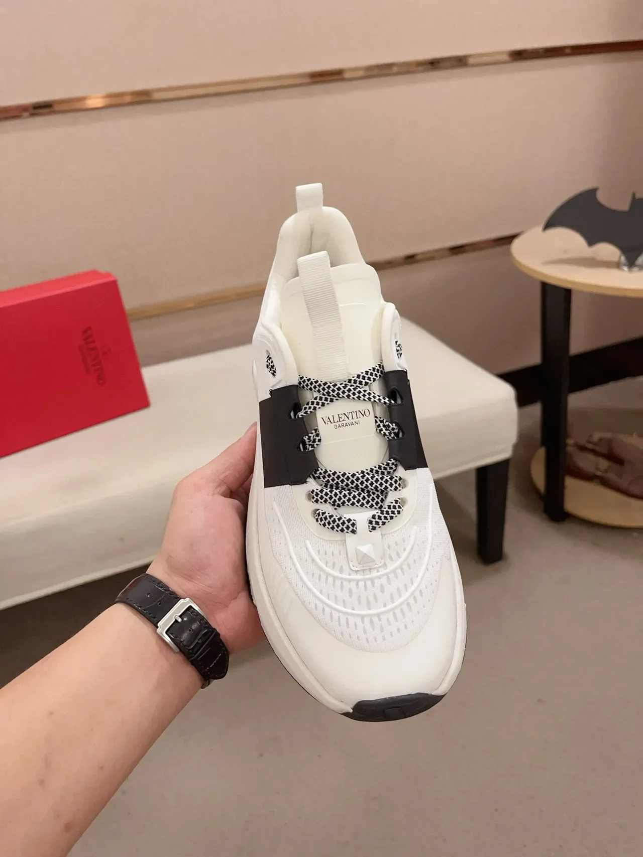 Valentino Blanc Noir Semelle Sculptée Chunky Maille Supérieure Lifestyle Sneakers 5