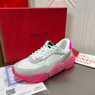 Valentino Blanco Rosa Plataforma Suela Malla Y Ante Superior Zapatillas Chunky