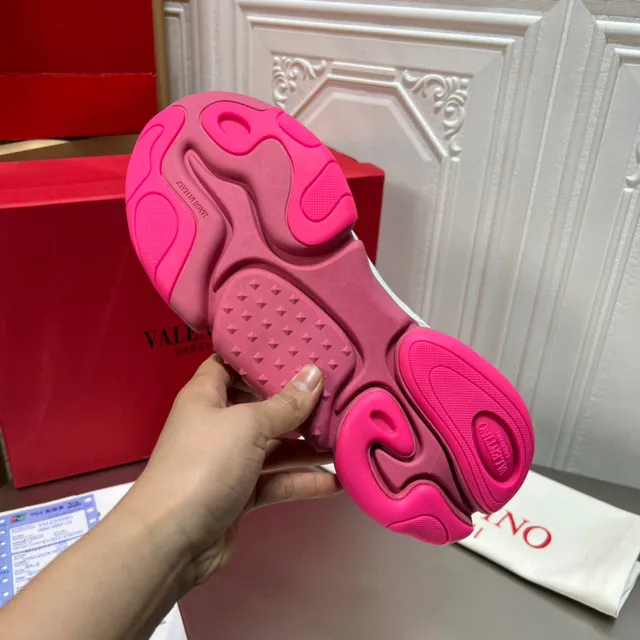 Valentino White Pink Platform Sole Mesh And Suede Upper Chunky Sneakers 2