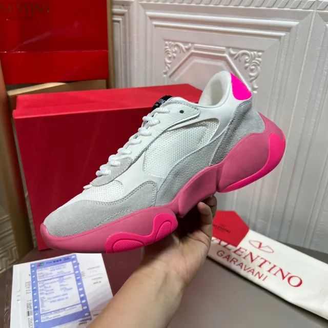 Valentino White Pink Platform Sole Mesh And Suede Upper Chunky Sneakers 3