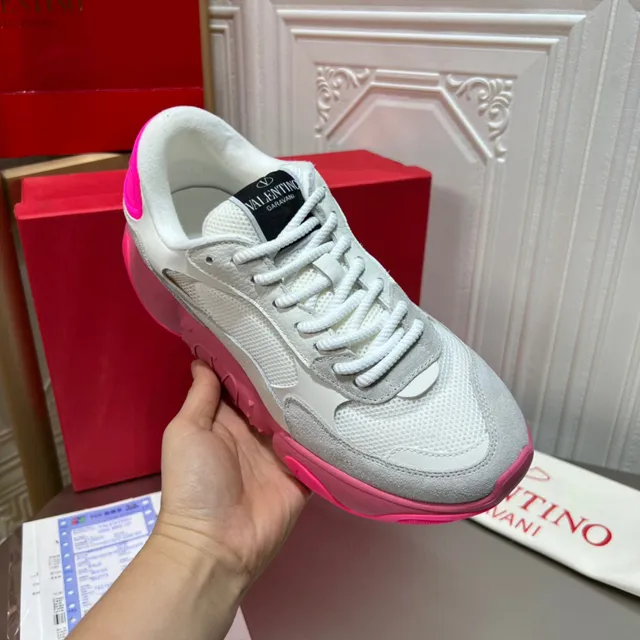 Valentino White Pink Platform Sole Mesh And Suede Upper Chunky Sneakers 4