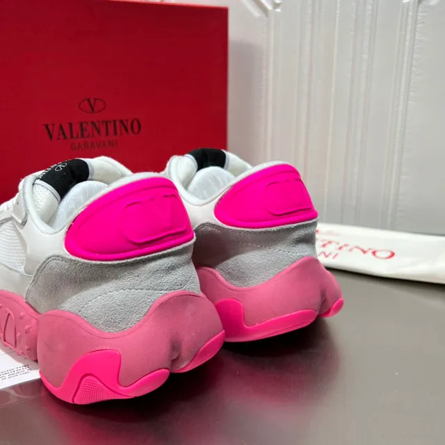 Valentino White Pink Platform Sole Mesh And Suede Upper Chunky Sneakers 5