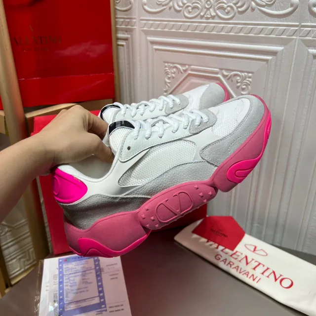 Valentino White Pink Platform Sole Mesh And Suede Upper Chunky Sneakers 6