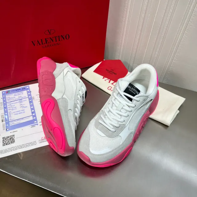 Valentino White Pink Platform Sole Mesh And Suede Upper Chunky Sneakers 7
