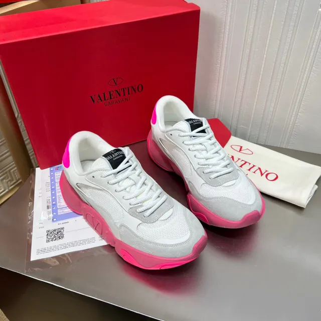 Valentino White Pink Platform Sole Mesh And Suede Upper Chunky Sneakers 8