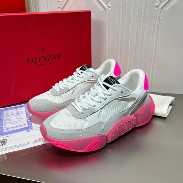 Valentino White Pink Platform Sole Mesh And Suede Upper Chunky Sneakers 9