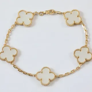 Van Cleef & Arpels Alhambra পাঁচ মোটিফ সাদা মাদার অফ পার্ল সোনা ব্রেসলেট