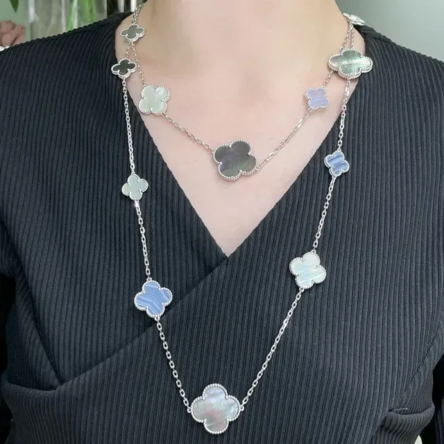 Van Cleef & Arpels Alhambra 16 Motif Gray White Purple Mother-of-Pearl Necklace 7