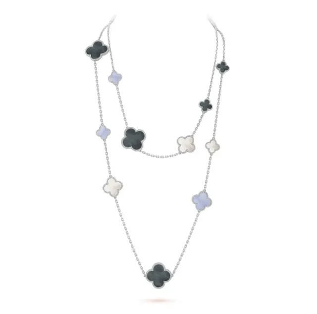 Van Cleef & Arpels Alhambra 16 Motif Gray White Purple Mother-of-Pearl Necklace 8