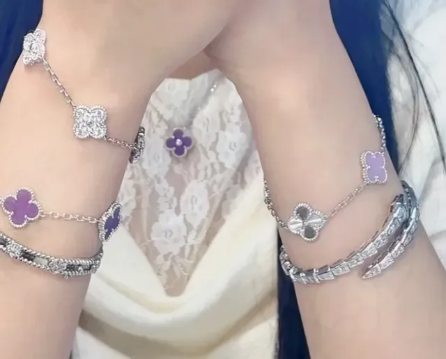 Van Cleef & Arpels Alhambra Five-Motif سوار مينا بنفسجي وفضي 9