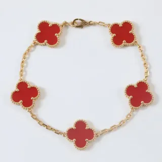 Van Cleef & Arpels Alhambra Five Motif Red Enamel Gold Bracelet