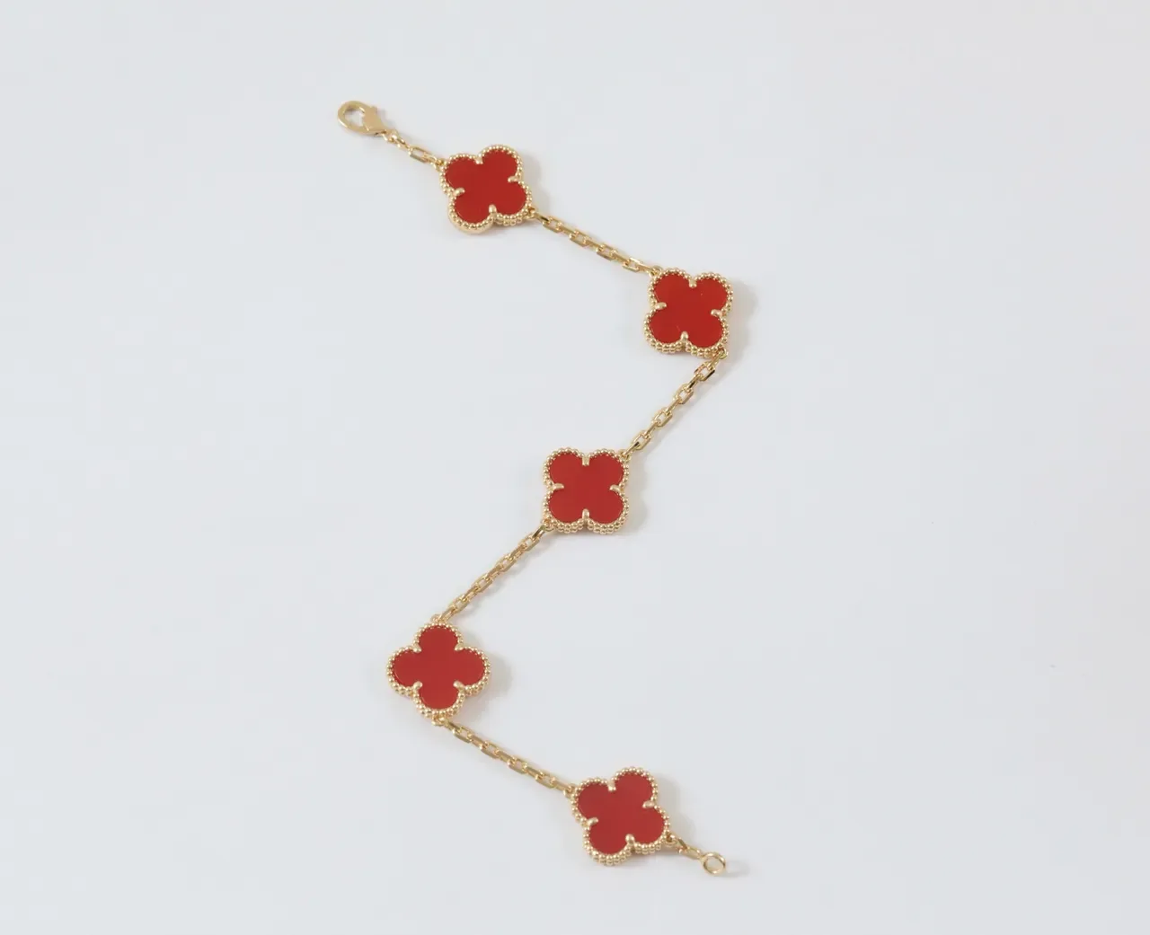 Van Cleef & Arpels Alhambra Five Motif Red Enamel Gold Bracelet 3