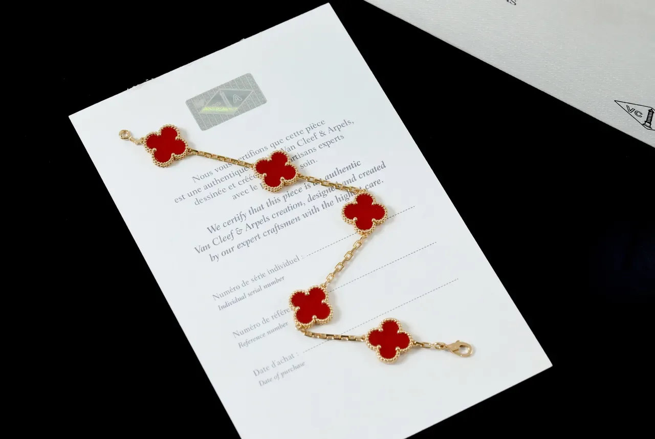 Van Cleef & Arpels Alhambra Five Motif Red Enamel Gold Bracelet 4