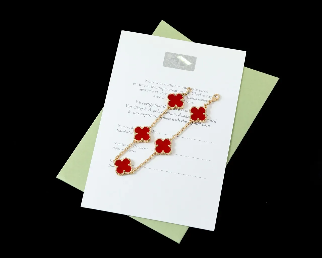 Van Cleef & Arpels Alhambra Five Motif Red Enamel Gold Bracelet 7
