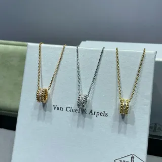 Van Cleef & Arpels Alhambra ذهب فضة قلادة أسطوانية مرصعة بالخرز الماس Pavé-Set