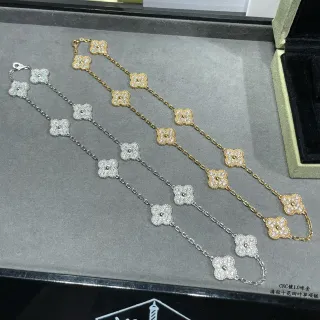 Van Cleef & Arpels Alhambra Pavé Four-Leaf Clover Necklace