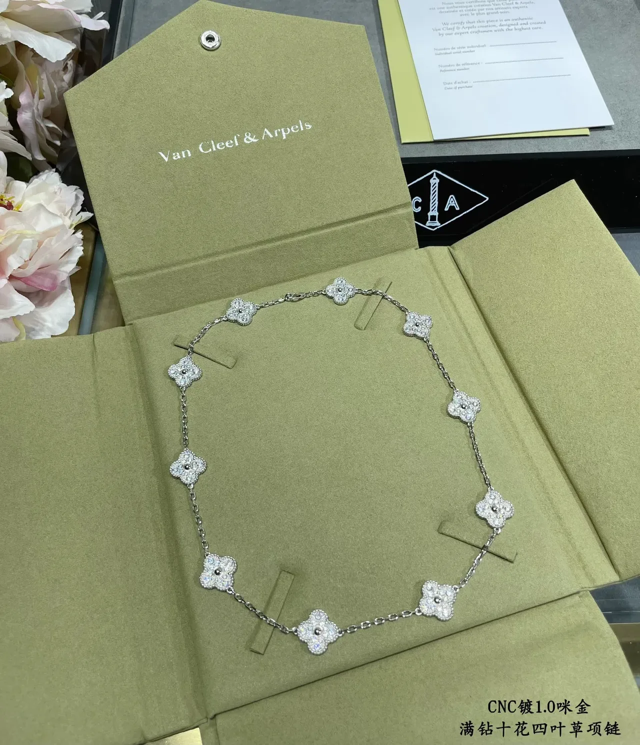 Van Cleef & Arpels Alhambra Pavé Four-Leaf Clover Necklace 5