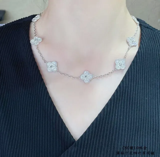 Van Cleef & Arpels Alhambra Pavé Four-Leaf Clover Necklace 9