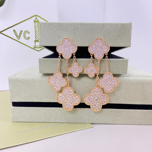 Van Cleef & Arpels Alhambra Pavé Triple-Drop Clover Earrings 4