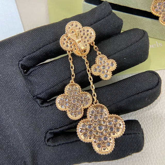 Van Cleef & Arpels Alhambra Pavé Triple-Drop Clover Earrings 5