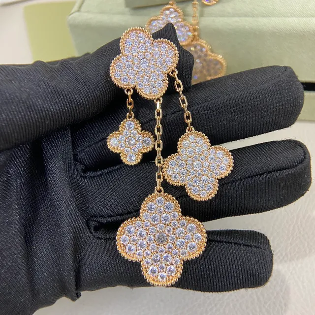 Van Cleef & Arpels Alhambra Pavé Triple-Drop Clover Earrings 6