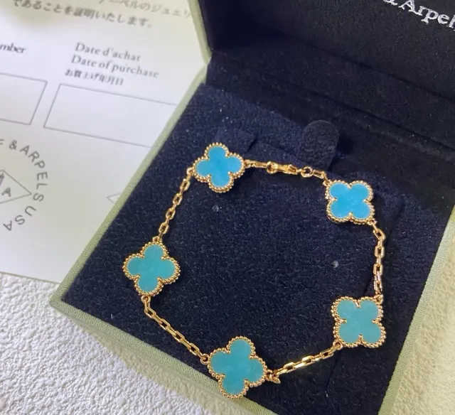 Van Cleef & Arpels Alhambra Turquoise Enamel Four-Leaf Clover Bracelets 2