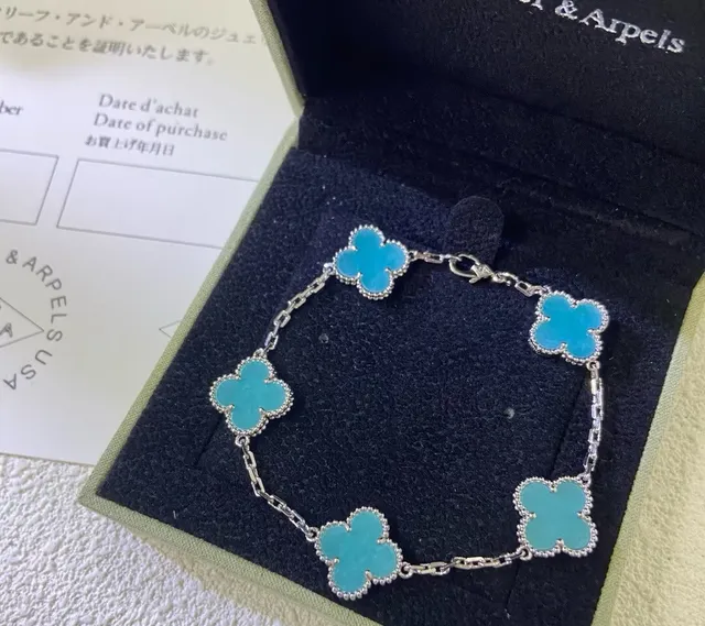 Van Cleef & Arpels Alhambra Turquoise Enamel Four-Leaf Clover Bracelets 3