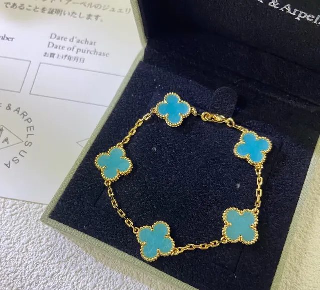 Van Cleef & Arpels Alhambra Turquoise Enamel Four-Leaf Clover Bracelets 4