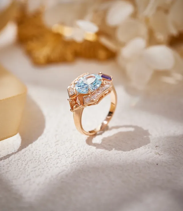 Van Cleef & Arpels Blue Purple Geometric Halo Multi-Gem Ring 4