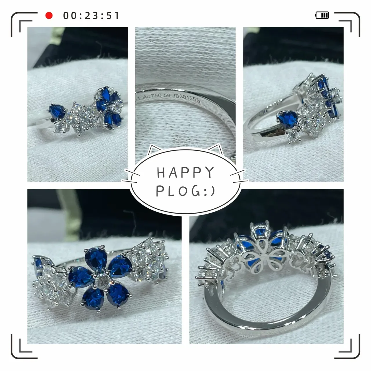 Van Cleef & Arpels Motif Floral Saphir Bleu et Gemmes Blanches Bague 2