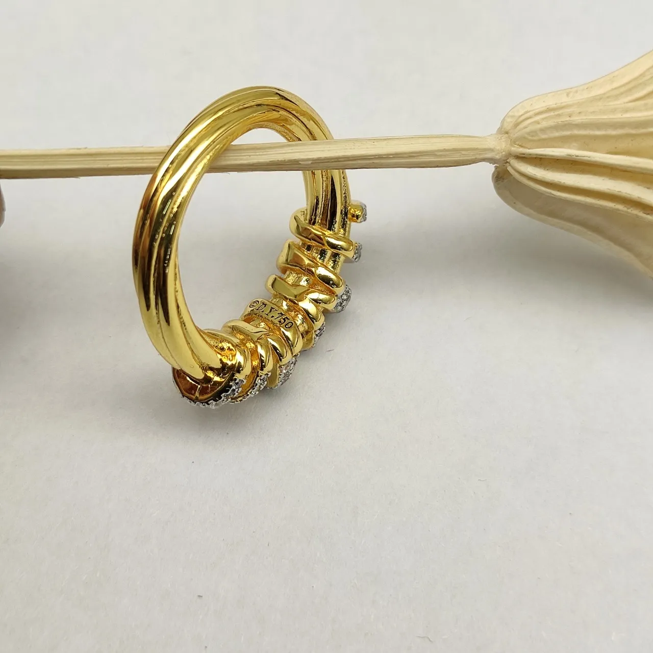 Van Cleef & Arpels Multi-Band Pavé Diamond Ribbed Gold Ring 7