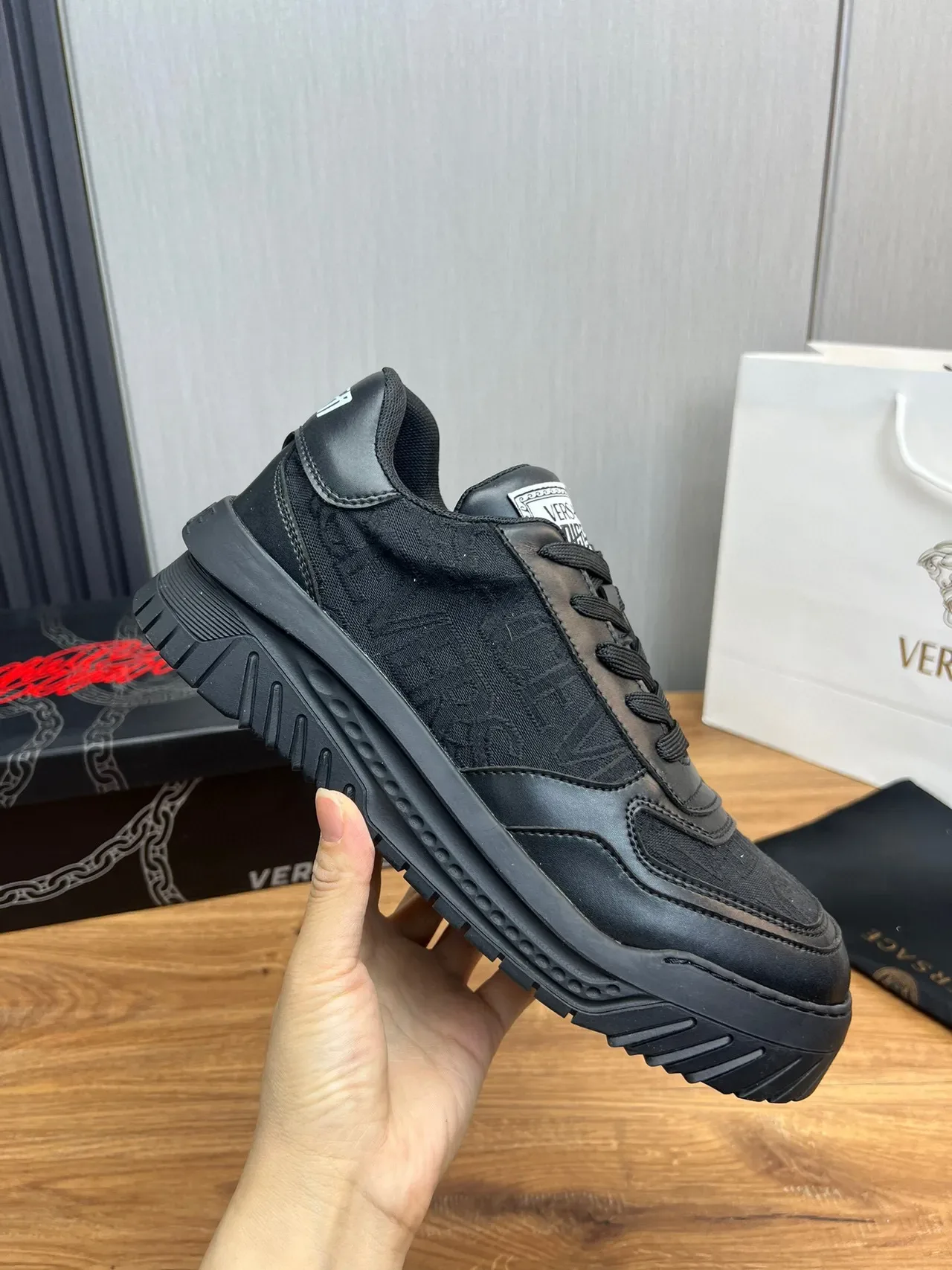 Versace Black Chunky Sole Embossed Greca Pattern Lifestyle Sneakers 6