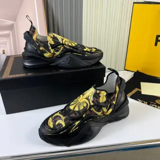 Versace Sneakers Slip-On Noir Jaune Imprimé Baroque Chunky