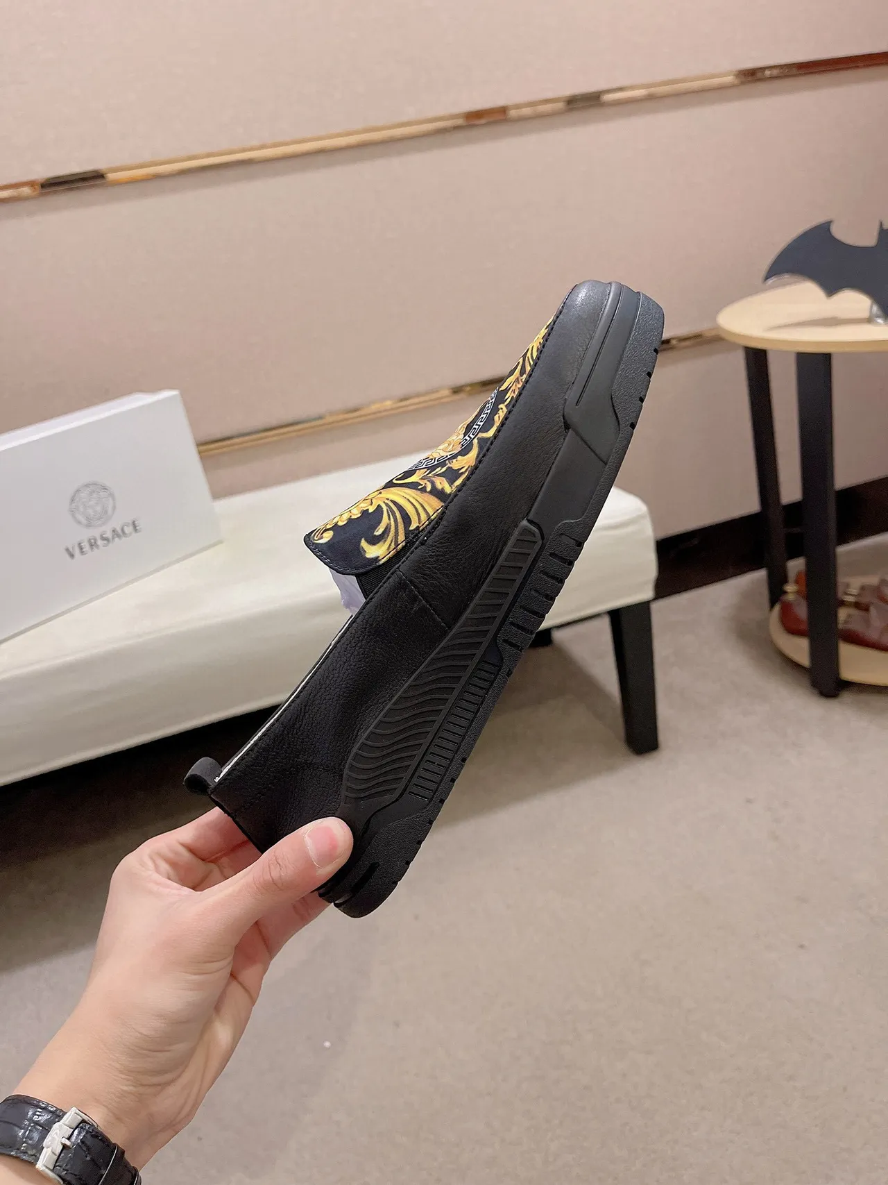 Versace Chain Reaction Noir Or Impression Baroque Vamp Semelle Épaisse Sculptée Loafer 6