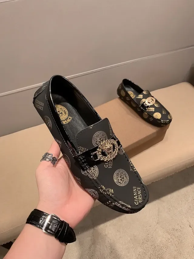 Versace Chain Reaction Noir Or Imprimé Logo Haut Medusa Boucle Hardware Mocassin 3