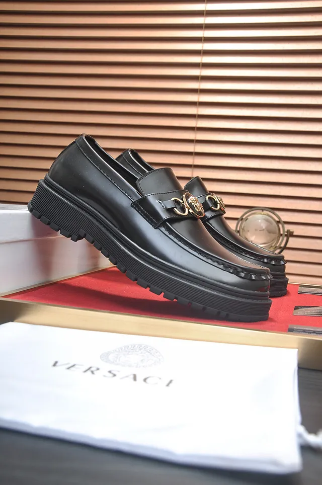 Versace Chain Reaction Cuir Noir Medusa Horsebit Mocassins 4