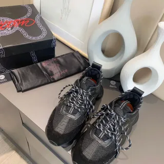 Versace Chain Reaction Sneakers Chunky Noires Maille et Daim