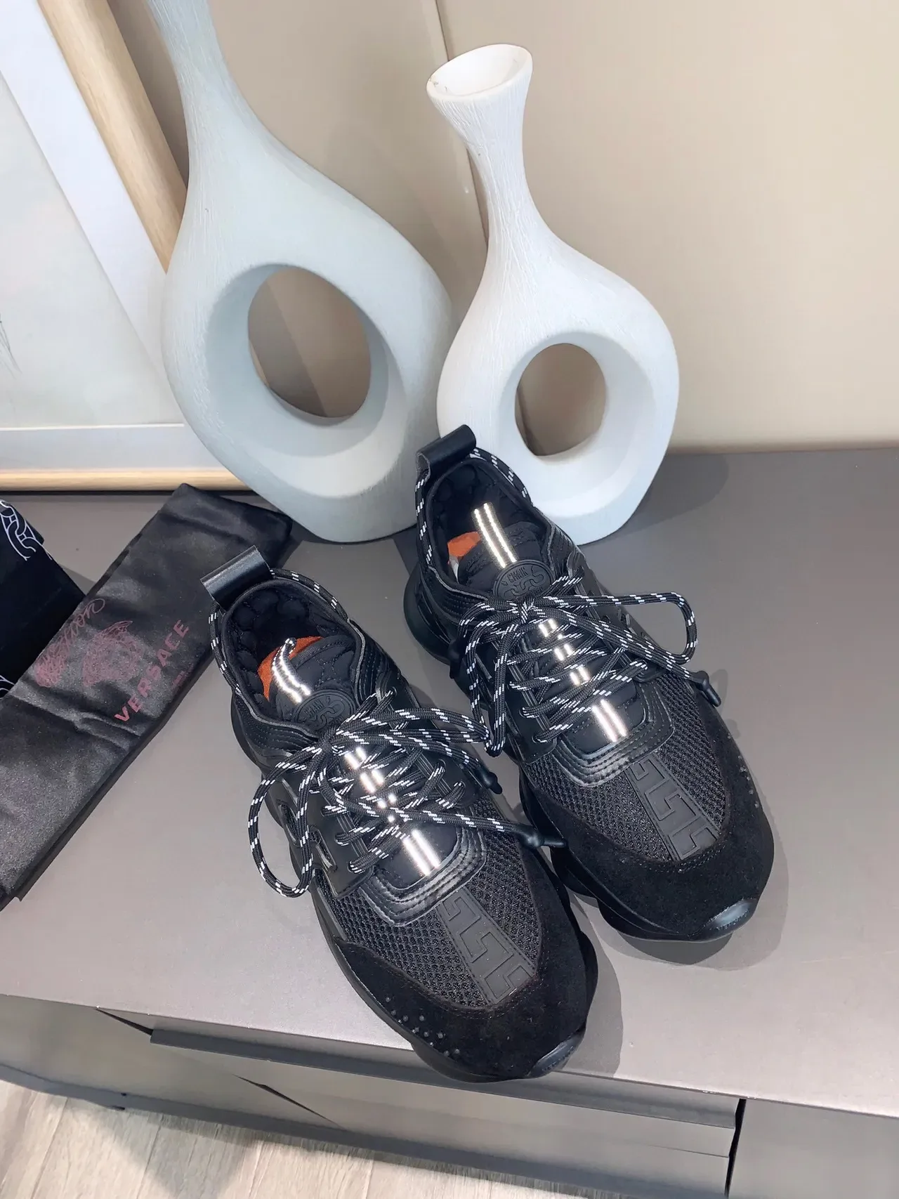 Versace Chain Reaction Black Mesh and Suede Chunky Sneakers 3