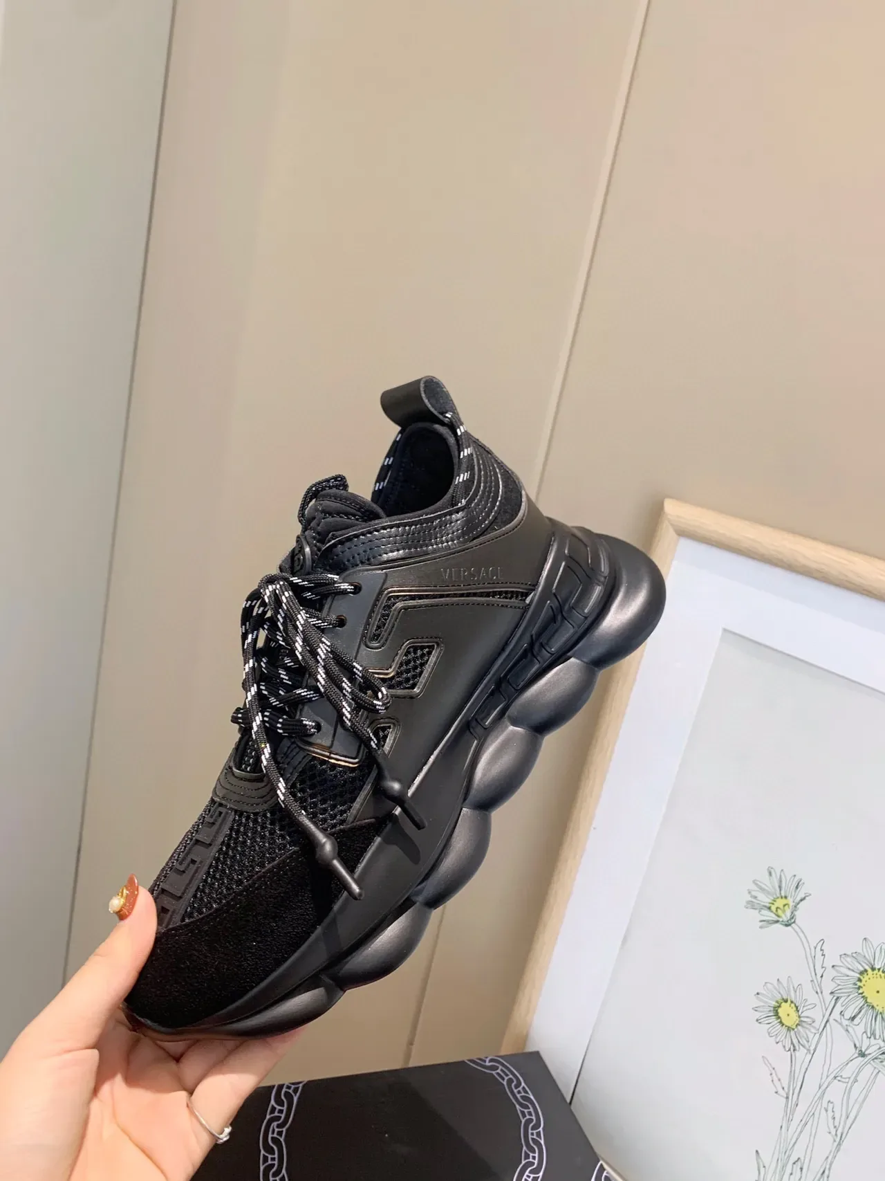 Versace Chain Reaction Black Mesh and Suede Chunky Sneakers 4