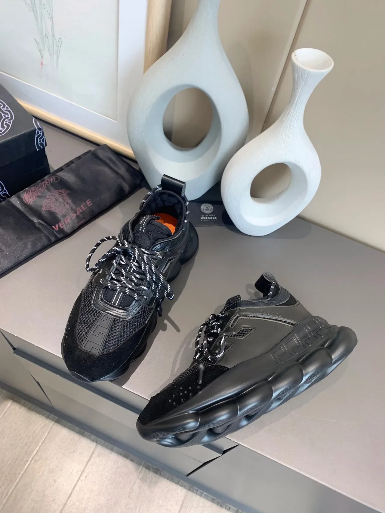 Versace Chain Reaction Black Mesh and Suede Chunky Sneakers 5